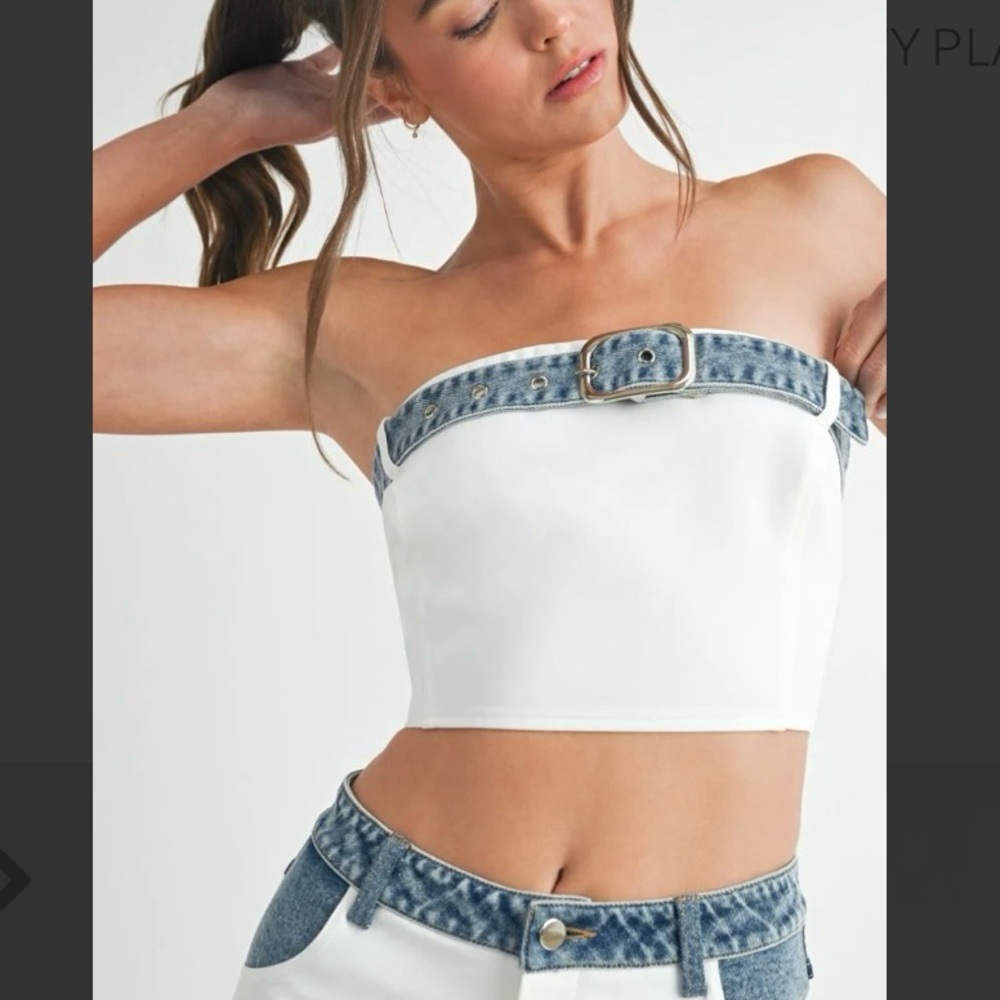 White Denim Contrast
Tube Top and Jeans SET (SZ L) - Picture 6 of 17